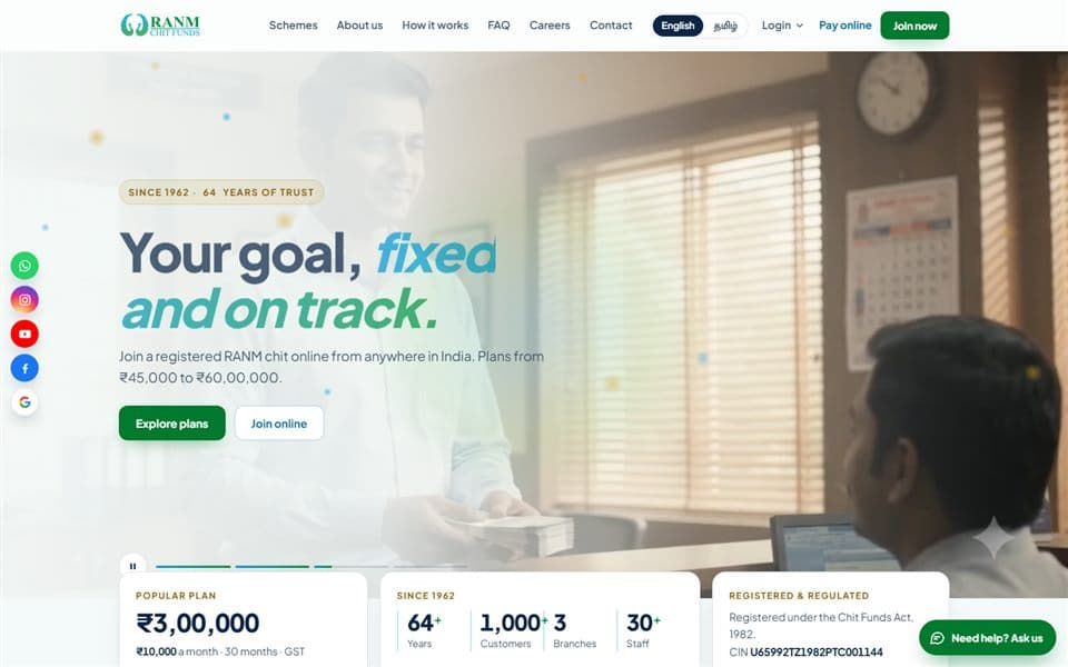 RANM Chit Funds website designed by Skill Park